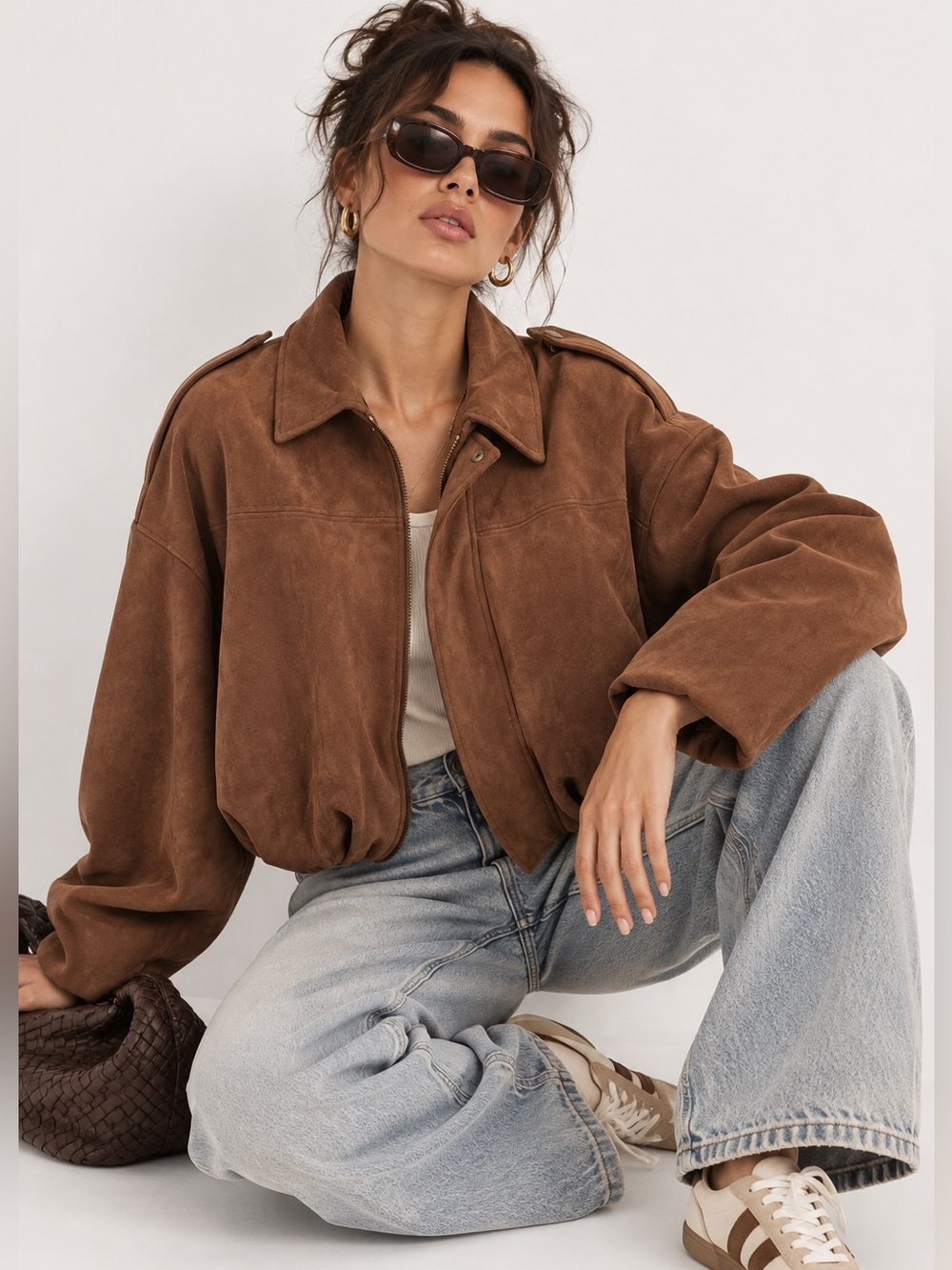 ZARA Brown Faux Suede Cropped Bomber Jacket Women’s Small NWT